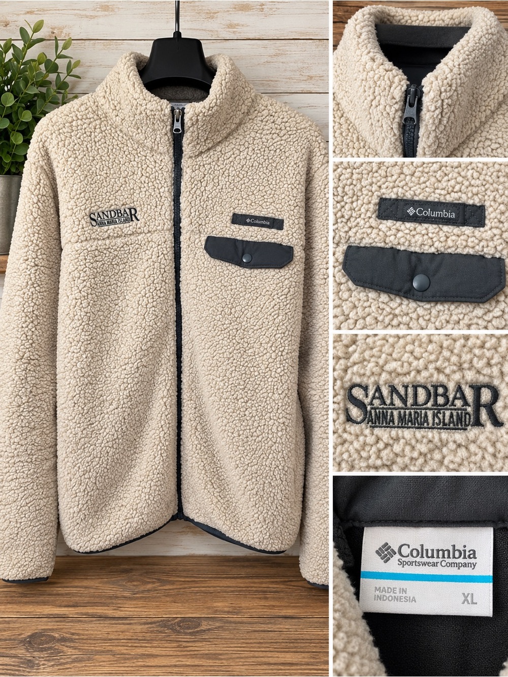Columbia Sandbar Sherpa Jacket - Cream with Black Trim
